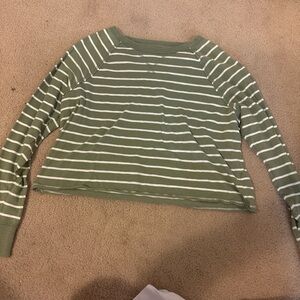 Aerie Olive and White Striped Long Sleeve Tee